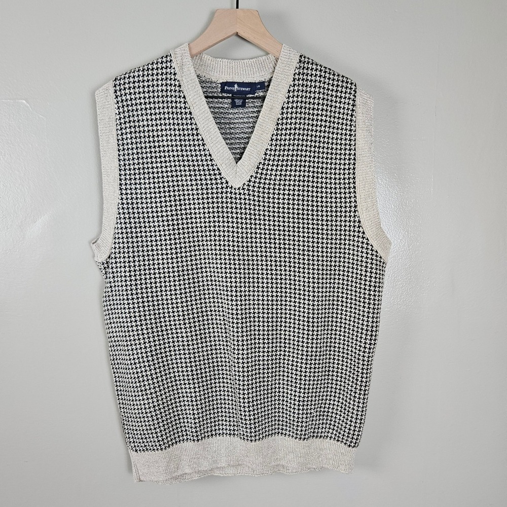 Payne Stewart Houndstooth Sweater Vest Sz L Black Ivory V-Neck Golf - Picture 4 of 8